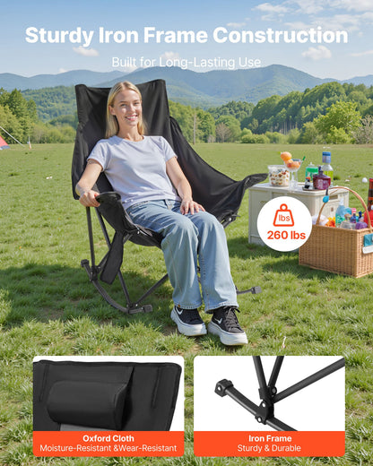 Heated Camping Chair, 3 Heating Settings, Large-Sized Padded Folding Rocker, Heavy Duty Outdoor Lawn Chairs with Pocket & Cupholder, Support 225lbs, Portable Heated Chair for Sports Winter Use