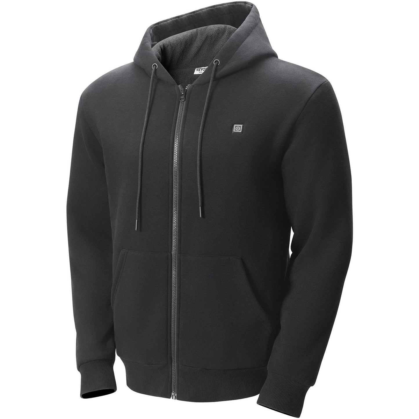 Heated Hoodie Sweatshirt Zip Up Unisex med batteri för män och kvinnor S Svart
