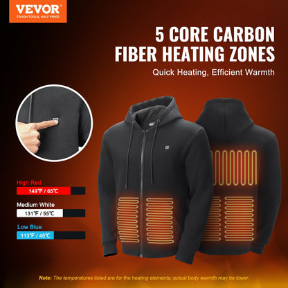 Heated Hoodie Sweatshirt Zip Up Unisex med batteri för män och kvinnor XXXL