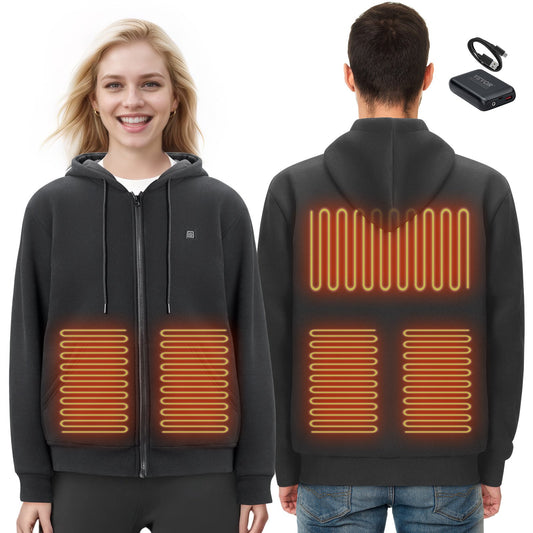 Heated Hoodie Sweatshirt Zip Up Unisex med batteri för män och kvinnor XXXL