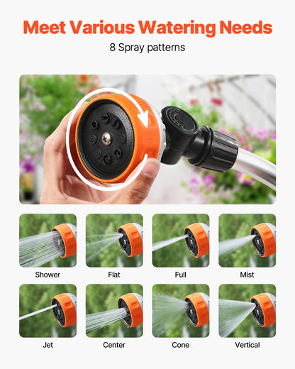 Watering Wand, 15-Inch Heavy Duty Garden Hose Wand with 8 Spray Patterns & 180° Swivel Head, Long Hose Nozzle Sprayer with on/off Thumb Control, Ideal for Hanging Baskets, Shrubs, Garden, Lawn