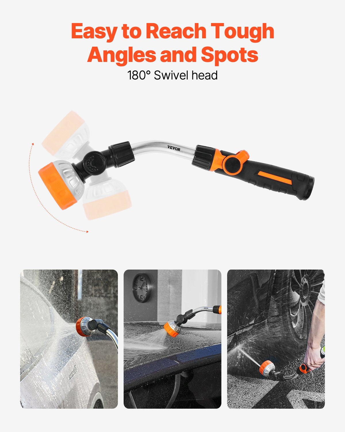 Watering Wand, 15-Inch Heavy Duty Garden Hose Wand with 8 Spray Patterns & 180° Swivel Head, Long Hose Nozzle Sprayer with on/off Thumb Control, Ideal for Hanging Baskets, Shrubs, Garden, Lawn