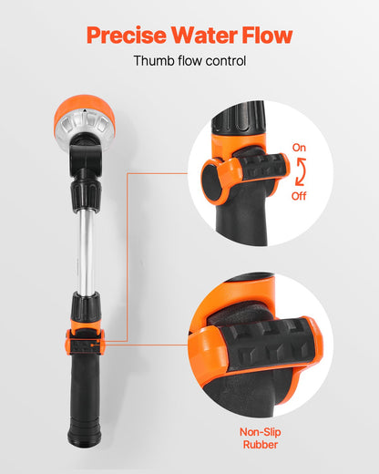 Watering Wand, 15-Inch Heavy Duty Garden Hose Wand with 8 Spray Patterns & 180° Swivel Head, Long Hose Nozzle Sprayer with on/off Thumb Control, Ideal for Hanging Baskets, Shrubs, Garden, Lawn