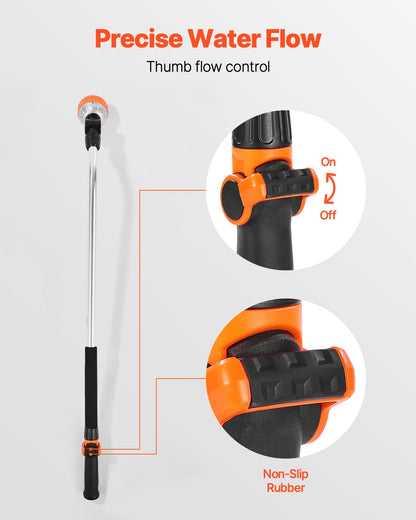 Watering Wand, 36-Inch Extra Long Heavy Duty Garden Hose Wand with 8 Spray Patterns & 180° Swivel Head, Long Hose Nozzle Sprayer with on/off Thumb Control, Ideal for Hanging Baskets, Shrubs, Lawn