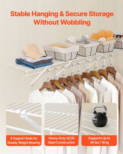 Wire Shelf Kit, 3 ft, Set of 2, Wall Mounted Wire Shelves, Heavy-Duty Carbon Steel Hanging Shelf, Floating Wall Storage Shelves with Dip Coating, for Closet, Bedroom, Living Room, Office, Pantry