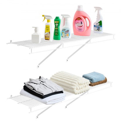 Wire Shelf Kit, 4 ft, Set of 2, Wall Mounted Wire Shelves, Heavy-Duty Carbon Steel Hanging Shelf, Floating Wall Storage Shelves with Dip Coating, for Closet, Bedroom, Living Room, Office, Pantry