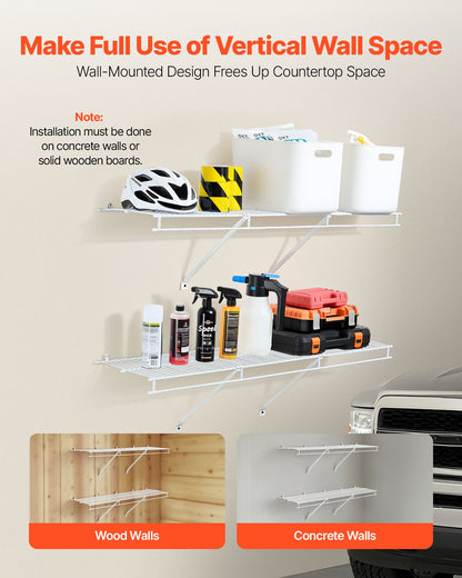 Wire Shelf Kit, 4 ft, Set of 2, Wall Mounted Wire Shelves, Heavy-Duty Carbon Steel Hanging Shelf, Floating Wall Storage Shelves with Dip Coating, for Closet, Bedroom, Living Room, Office, Pantry