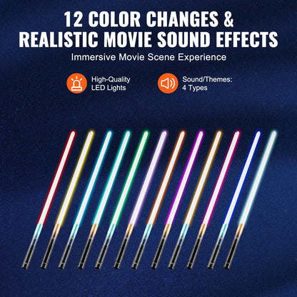 Light Sword, 2 Pack Light up Sword with 12 RGB Colors, 4 Sound Modes and Realistic Handle, Rechargeable Sword Toy for Adults and Kids, Christmas Day, Halloween Cosplay, Birthday