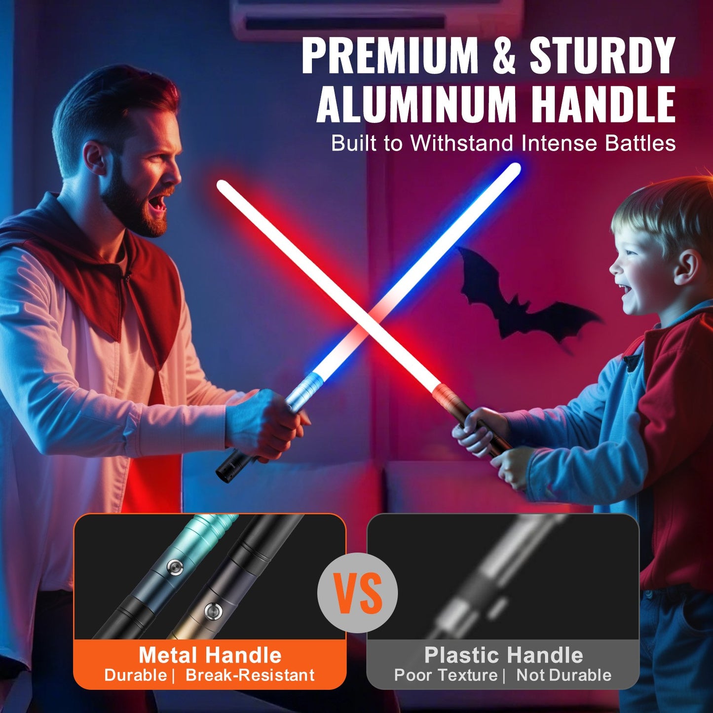 Light Sword, 2 Pack Light up Sword with 12 RGB Colors, 4 Sound Modes and Realistic Handle, Rechargeable Sword Toy for Adults and Kids, Christmas Day, Halloween Cosplay, Birthday