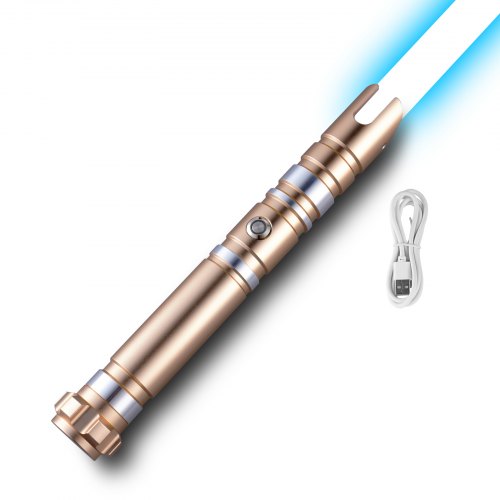 Light Sword, Light up Sword with 12 RGB Colors, FX Sound and Realistic Handle, Rechargeable Light Up Sword Toy for Adults and Kids, Christmas Day, Halloween Cosplay, Birthday, Gold