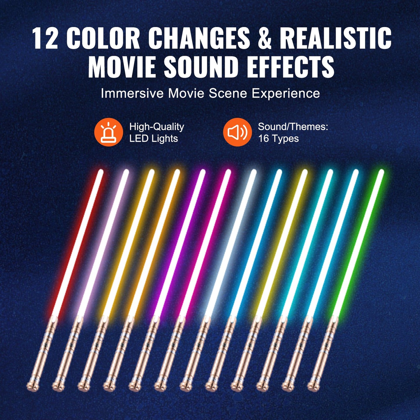 Light Sword, Light up Sword with 12 RGB Colors, FX Sound and Realistic Handle, Rechargeable Light Up Sword Toy for Adults and Kids, Christmas Day, Halloween Cosplay, Birthday, Gold