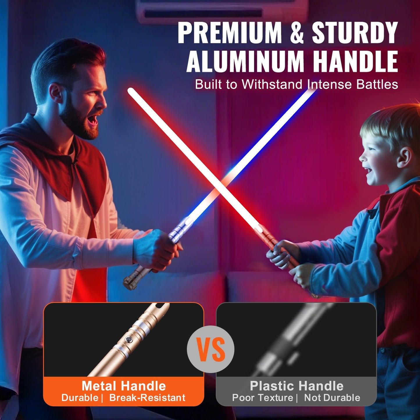 Light Sword, Light up Sword with 12 RGB Colors, FX Sound and Realistic Handle, Rechargeable Light Up Sword Toy for Adults and Kids, Christmas Day, Halloween Cosplay, Birthday, Gold