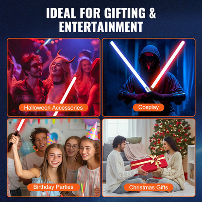 Light Sword, 2 Pack Light up Sword with 7 RGB Colors, 4 Sound Modes and Realistic Handle, Rechargeable Sword Toy for Adults and Kids, Christmas Day, Halloween Cosplay, Birthday