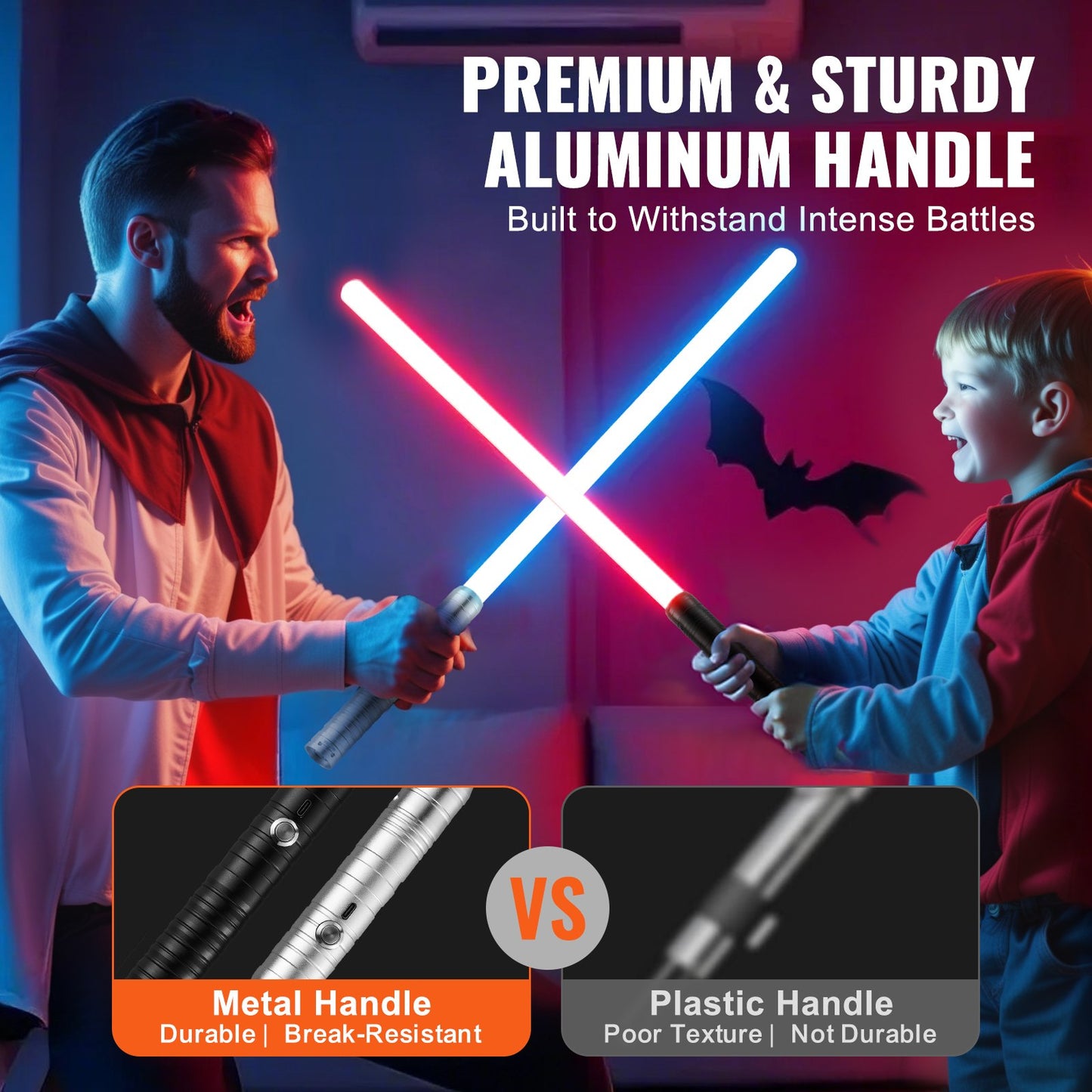 Light Sword, 2 Pack Light up Sword with 7 RGB Colors, 4 Sound Modes and Realistic Handle, Rechargeable Sword Toy for Adults and Kids, Christmas Day, Halloween Cosplay, Birthday