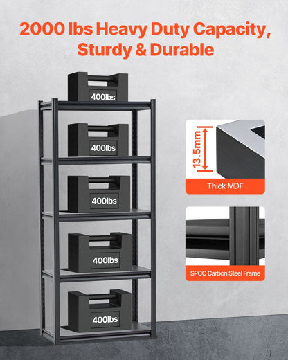 Storage Shelves 16" D x 32" W x 72" H 5-Tier Garage Storage Shelves