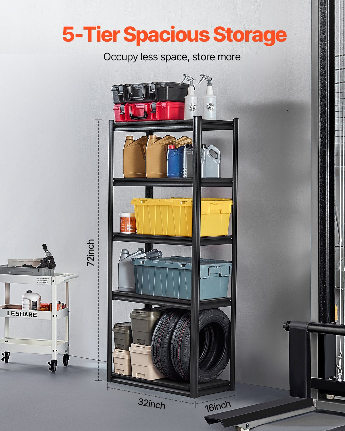 Storage Shelves 16" D x 32" W x 72" H 5-Tier Garage Storage Shelves