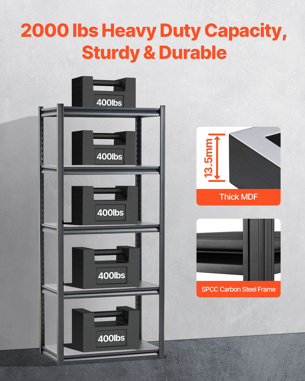 Storage Shelves 18" D x 32" W x 72" H 5-Tier Garage Storage Shelves