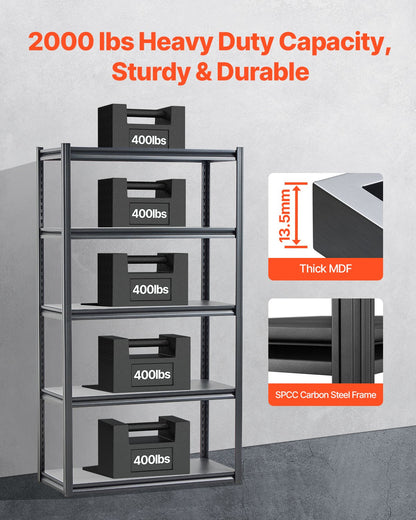 Storage Shelves 18" D x 40" W x 72" H 5-Tier Garage Storage Shelves