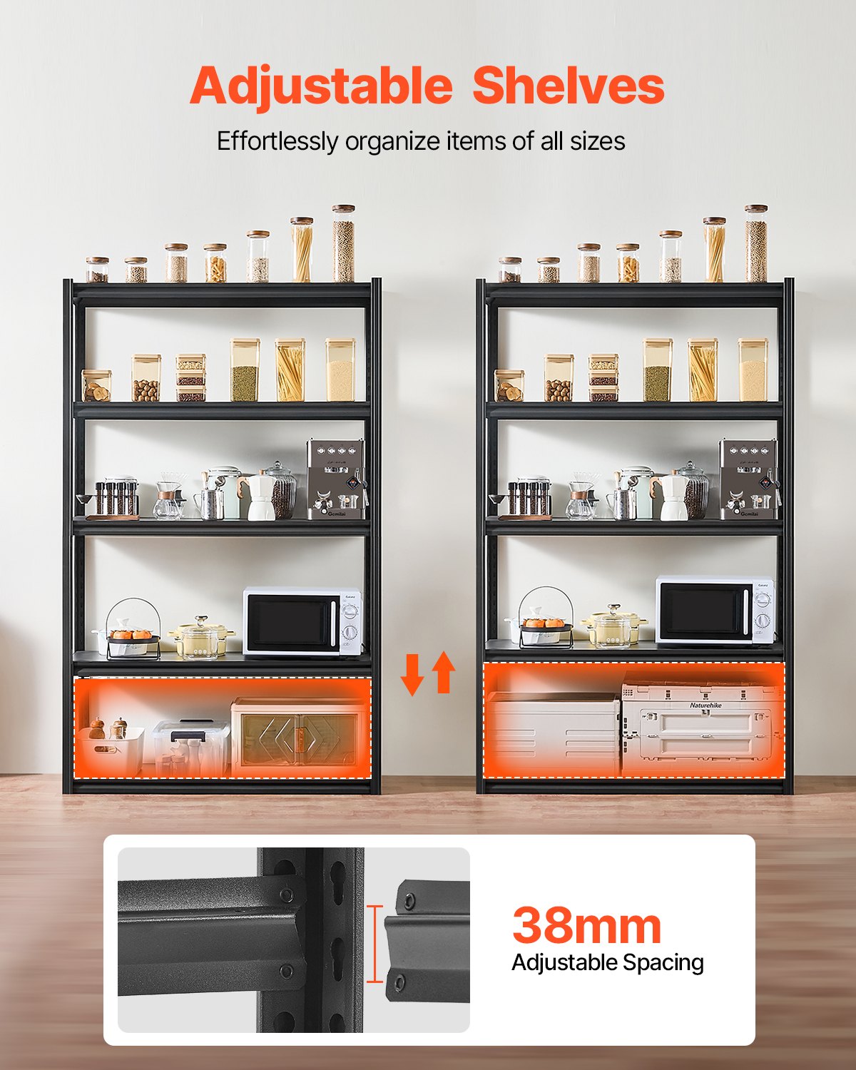 Storage Shelves, 3000 lbs, 5 Tier Garage Storage Shelving, 18" D x 48" W x 78" H Adjustable Metal Shelves for Garage Shelves Utility Rack Shelf, Ideal for Kitchen, Warehouse, Basement, Black