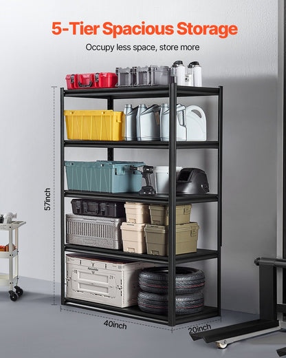 Storage Shelves, 3000 lbs, 5 Tier Garage Storage Shelving, 24" D x 48" W x 72" H Adjustable Metal Shelves for Garage Shelves Utility Rack Shelf, Ideal for Kitchen, Warehouse, Basement, Black