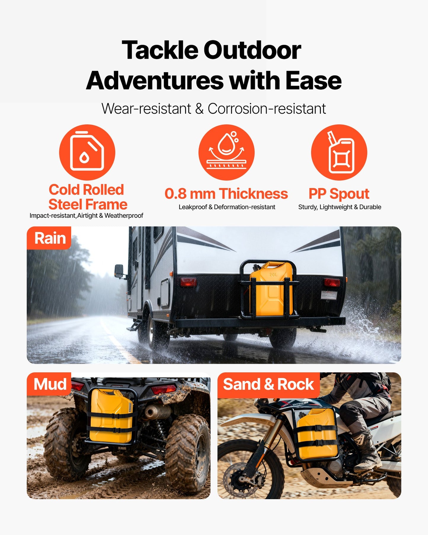 Newly Upgraded Oil-Tight Metal Fuel Container, 5.3 Gallon, Fuel Jerry Can with Spout and Comfort Handle, 6 L/min Max Flow Rate, Leakproof & Corrosion-resistant Metal Gas Tank Most Cars Motorcycle ATV UTV, Yellow