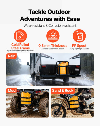 Newly Upgraded Oil-Tight Metal Fuel Container, 5.3 Gallon, Fuel Jerry Can with Spout and Comfort Handle, 6 L/min Max Flow Rate, Leakproof & Corrosion-resistant Metal Gas Tank Most Cars Motorcycle ATV UTV, Yellow
