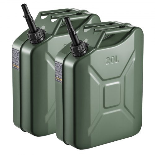 Metal Fuel Container, 5.3 Gallon, Fuel Jerry Can with Spout and Comfort Handle, 6 L/min Max Flow Rate, Leakproof & Corrosion-resistant Metal Gas Tank Most Cars Motorcycle ATV UTV, Green, 2 Packs