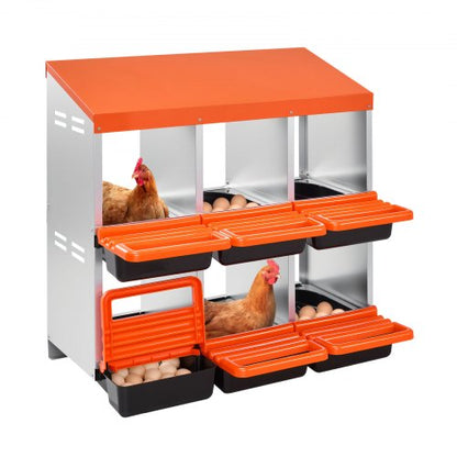 Chicken Nest Box, 6-Compartment, 30 to 45 in Stable & Corrosion-Resistant Metal Nesting Boxes with Inclined Nesting Boxes, Bottom Holes & Resting Platform, Fit for Different Chicken Breeds