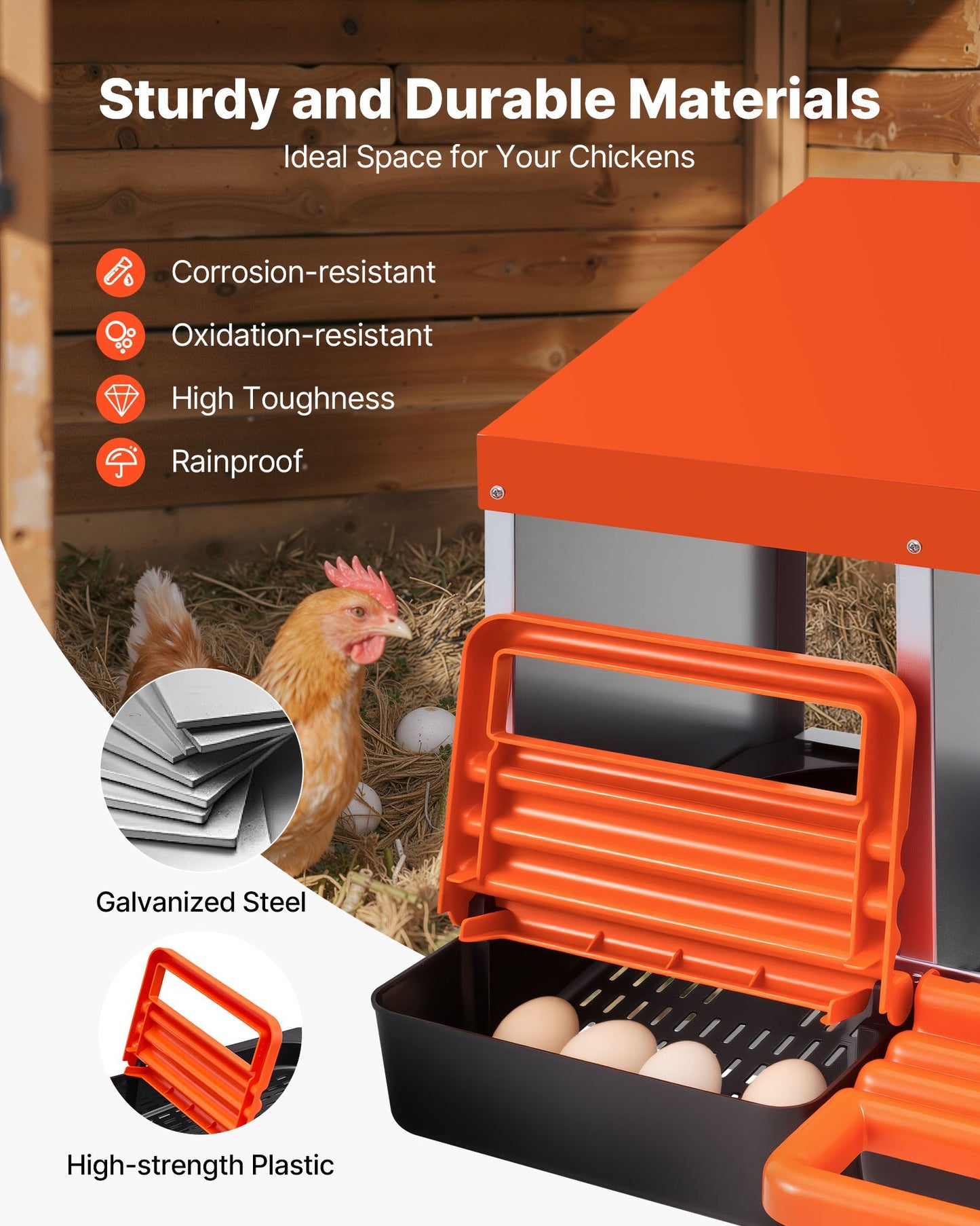Chicken Nest Box, 6-Compartment, 30 to 45 in Stable & Corrosion-Resistant Metal Nesting Boxes with Inclined Nesting Boxes, Bottom Holes & Resting Platform, Fit for Different Chicken Breeds