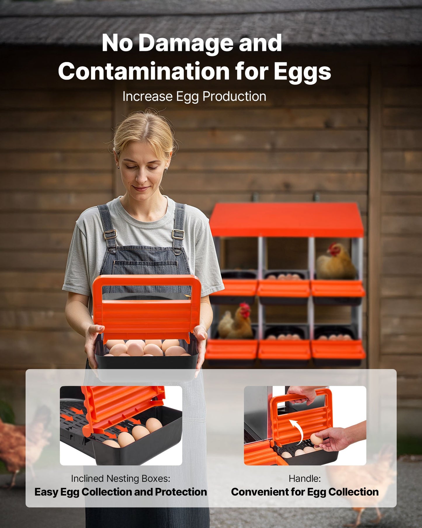 Chicken Nest Box, 6-Compartment, 30 to 45 in Stable & Corrosion-Resistant Metal Nesting Boxes with Inclined Nesting Boxes, Bottom Holes & Resting Platform, Fit for Different Chicken Breeds