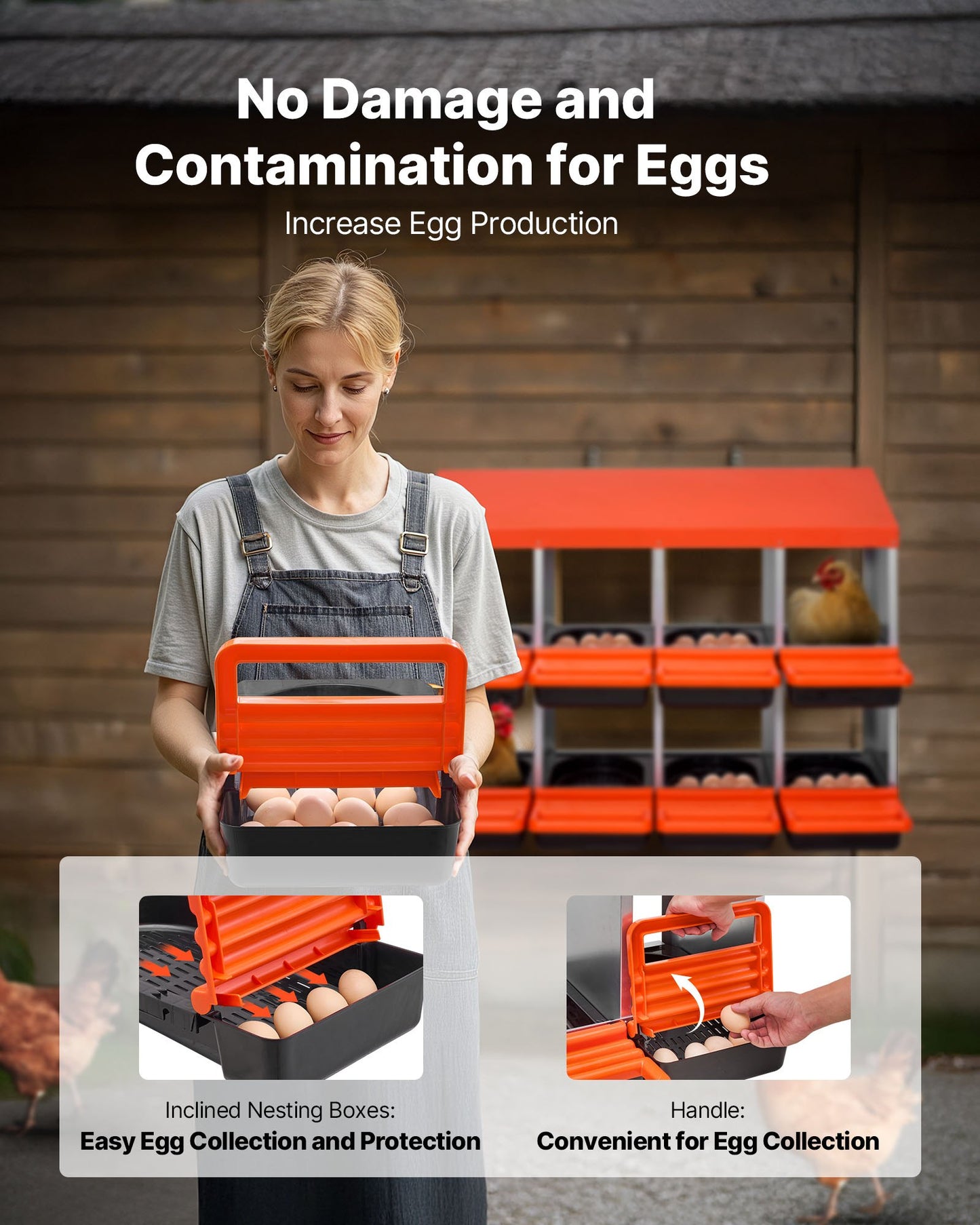 2 Tiers Chicken Nesting Boxes, 8 Compartments, Metal Egg Laying Boxes with Protective Collection Lids, Roll Out Nesting Box, Easy to Assemble, Ideal for Hens, Ducks, Chickens, and Other Poultry