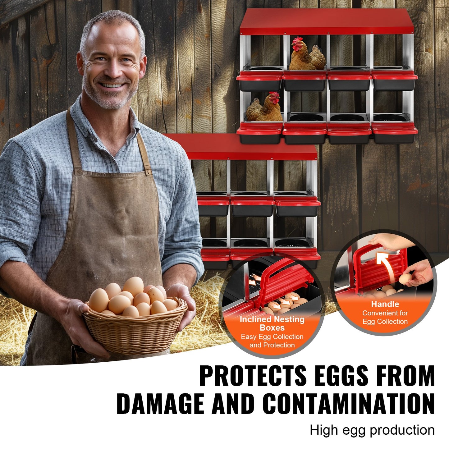 8-Fach Hühnernestkasten Metallkasten mit schrägen Nistkästen