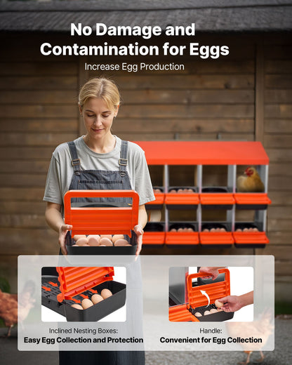 2 Tiers Chicken Nesting Boxes, 10 Compartments, Metal Egg Laying Boxes with Protective Collection Lids, Roll Out Nesting Box, Easy to Assemble, Ideal for Hens, Ducks, Chickens, and Other Poultry
