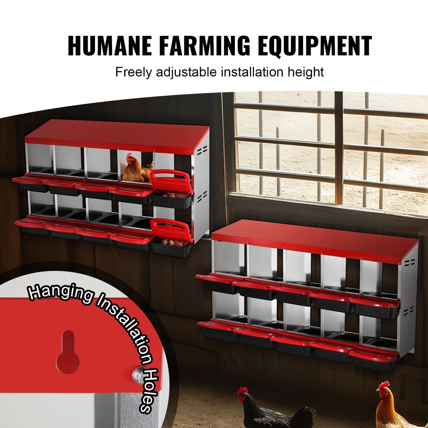 10-Fächer Hühnerstall Mentalbox mit schrägen Nestern
