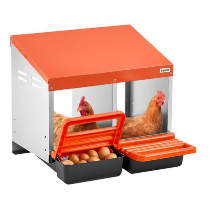 Chicken Nesting Boxes, 2 Compartments, Easy Egg Collection, Wall Mount, Easy to Assemble, Galvanized Steel and High-Strength Plastic, Roll Away Nesting Boxes for Chickens Laying Eggs, Orange