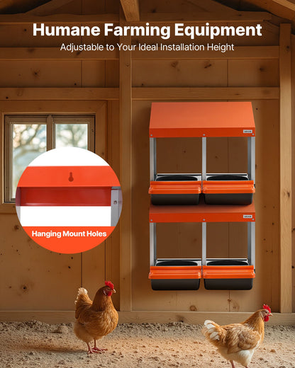 Chicken Nesting Boxes, 2 Compartments, Easy Egg Collection, Wall Mount, Easy to Assemble, Galvanized Steel and High-Strength Plastic, Roll Away Nesting Boxes for Chickens Laying Eggs, Orange