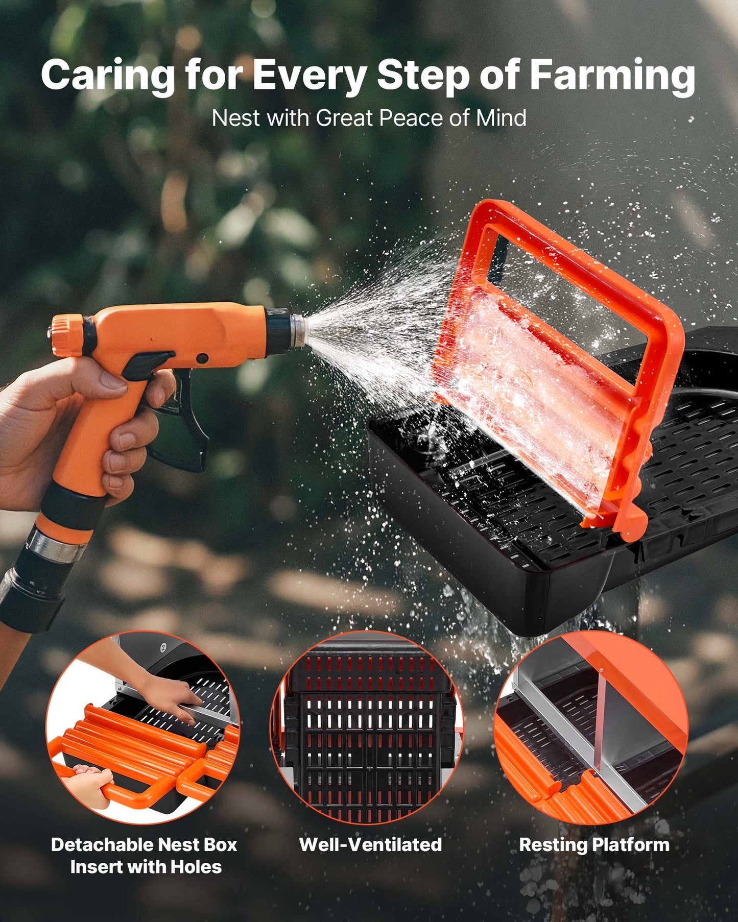 Chicken Nesting Boxes, 2 Compartments, Easy Egg Collection, Wall Mount, Easy to Assemble, Galvanized Steel and High-Strength Plastic, Roll Away Nesting Boxes for Chickens Laying Eggs, Orange