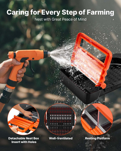 Chicken Nesting Boxes, 2 Compartments, Easy Egg Collection, Wall Mount, Easy to Assemble, Galvanized Steel and High-Strength Plastic, Roll Away Nesting Boxes for Chickens Laying Eggs, Orange