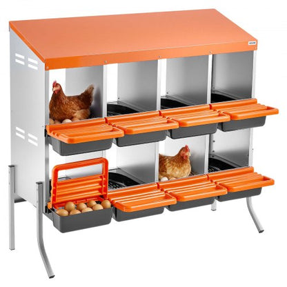 Chicken Nesting Boxes, 8 Compartments, with Support Legs, Easy Egg Collection, Galvanized Steel and High-Strength Plastic, Roll Away Nesting Boxes for Chickens and Hens Laying Eggs, Orange