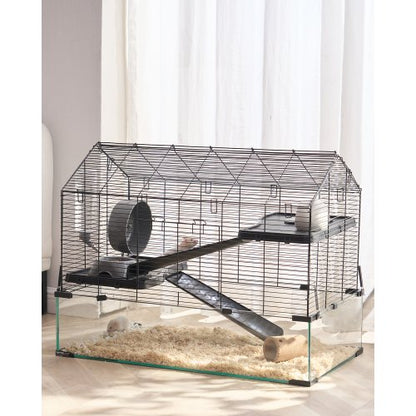 Hamster Cage, 360° Viewing Transparent Hamster Habitats, Small Animal Cage, 29.5 x 17.3 x 24 in, Ventilated Pet Mouse Cages with Water Bottle, Portable Hamster House for Rats, Guinea Pigs