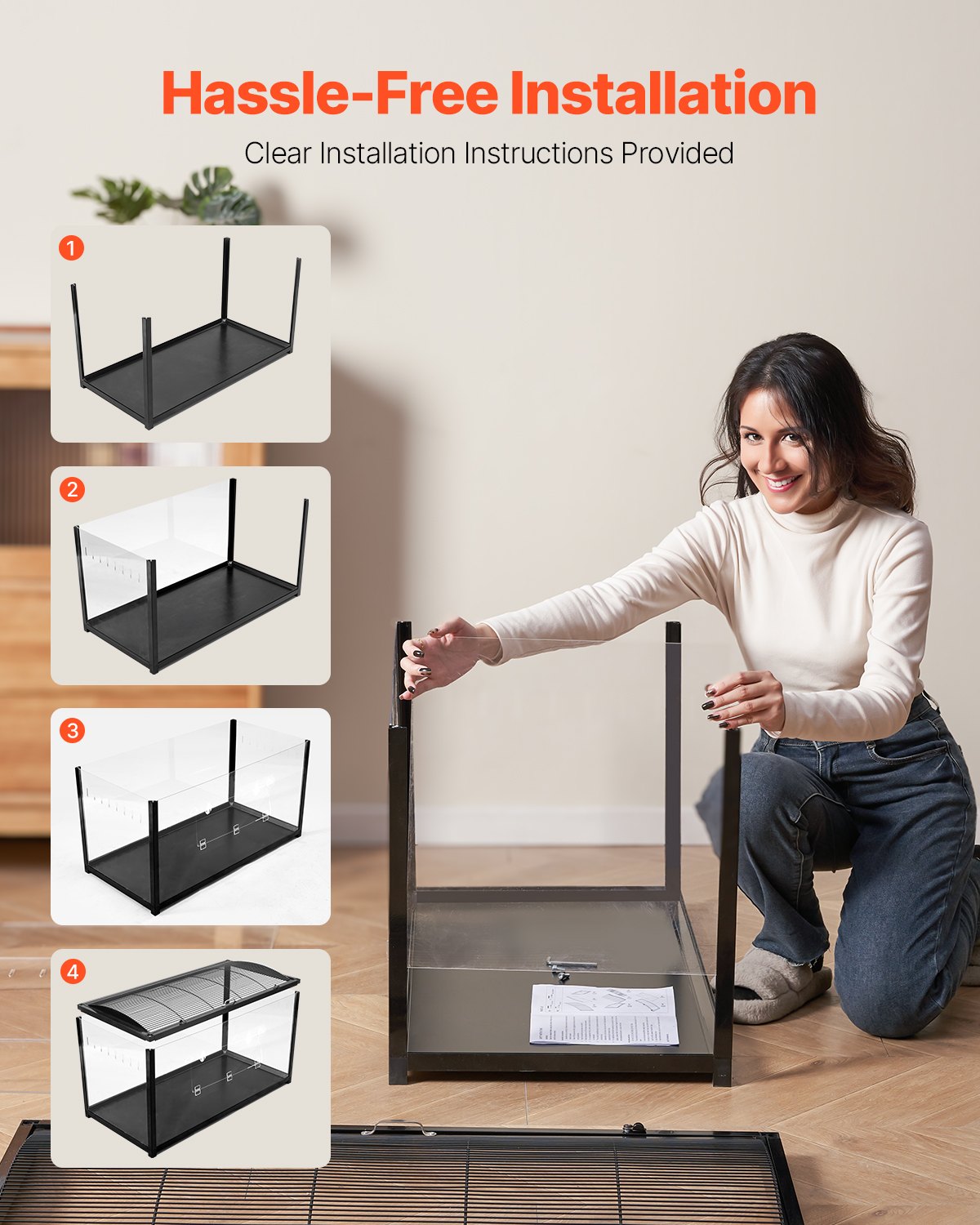 Hamster Cage, 360° Viewing Transparent Hamster Habitats, Small Animal Cage, 37.8 x 18.5 x 21.7 in, Ventilated Pet Mouse Cages with Front Door, Portable Hamster House for Rats, Guinea Pigs