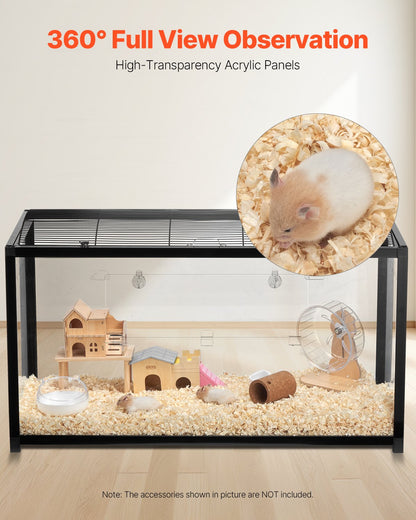 Hamster Cage, 360° Viewing Transparent Hamster Habitats, Small Animal Cage, 37.8 x 18.5 x 21.7 in, Ventilated Pet Mouse Cages with Front Door, Portable Hamster House for Rats, Guinea Pigs