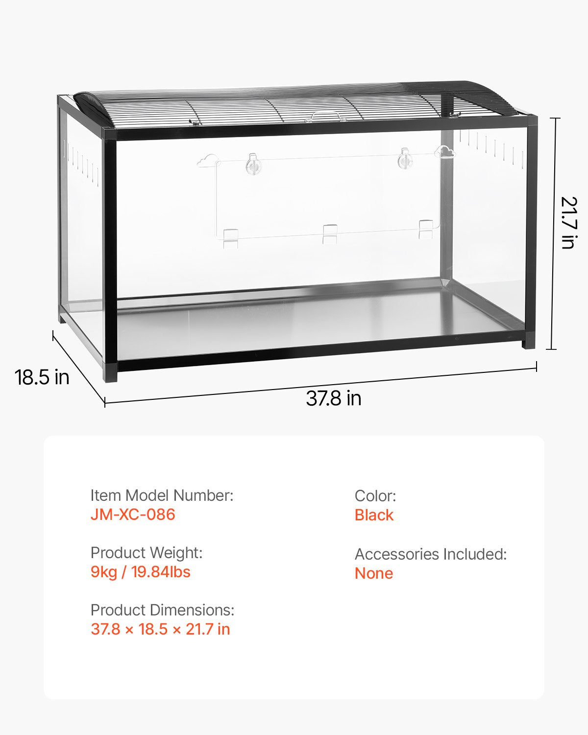 Hamster Cage, 360° Viewing Transparent Hamster Habitats, Small Animal Cage, 37.8 x 18.5 x 21.7 in, Ventilated Pet Mouse Cages with Front Door, Portable Hamster House for Rats, Guinea Pigs