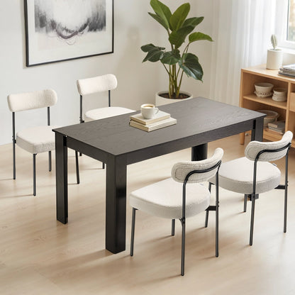 Boucle Dining Chairs Set of 2, Mid Century Modern Sherpa Accent Chairs, Upholstered Side Chair for Dining Table, Space-Saving White Kitchen Table Chair with Curved Backrest and Black Metal Legs