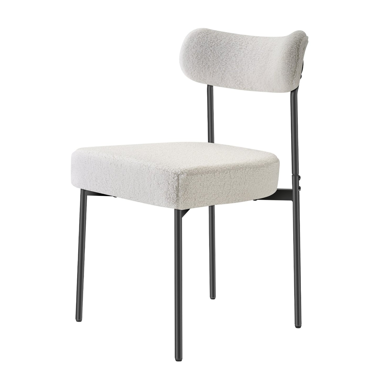 Boucle Dining Chairs Set of 2, Mid Century Modern Sherpa Accent Chairs, Upholstered Side Chair for Dining Table, Space-Saving White Kitchen Table Chair with Curved Backrest and Black Metal Legs