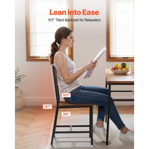 Matstolar Set om 2, Träbordsstolar med metallram och ryggstöd, Lättmonterad Lädersidostol, Modern Lantlig Valnötsstol för Kök Vardagsrum, Rustik Brun och Svart |  EU