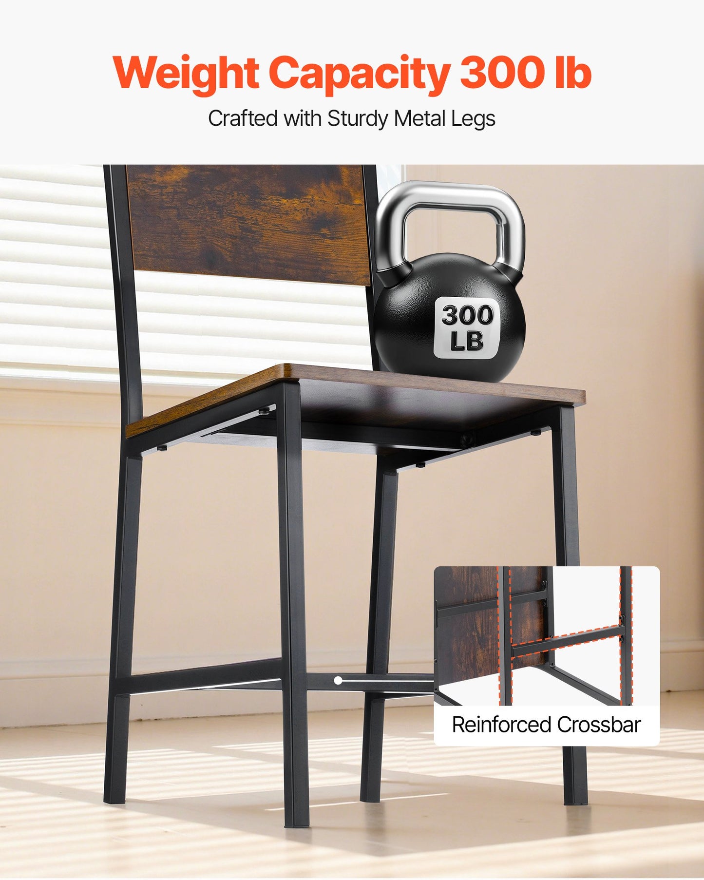 Dining Chairs Set of 2, Wooden Table Chairs with Metal Frame and Backrest, Easy to Assemble Leather Side Chair, Modern Farmhouse Walnut Chair for Kitchen Living Room, Rustic Brown and Black