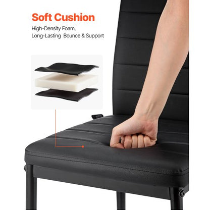 Moderna matsalstolar set om 4, klädda läderfåtöljer för matbord, platsbesparande köksbordsstol med tjocka kuddar och metallben, svart |  EU