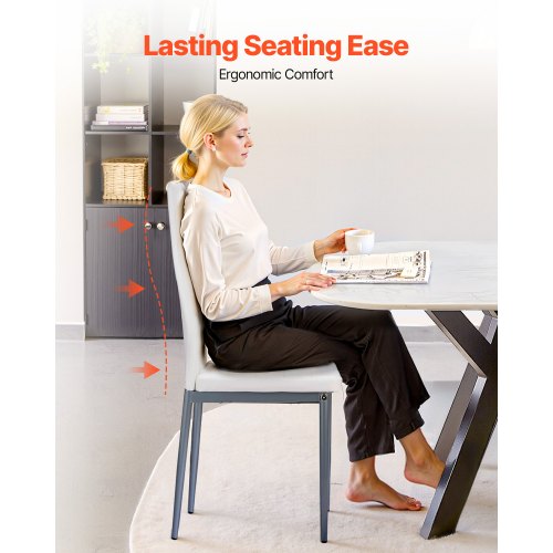 Moderna matsalstolar set om 6, klädda läderfåtöljer för matbord, platsbesparande köksbordsstol med tjocka kuddar och metallben, vit |  EU