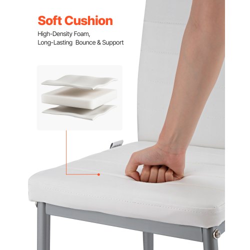 Moderna matsalstolar set om 6, klädda läderfåtöljer för matbord, platsbesparande köksbordsstol med tjocka kuddar och metallben, vit |  EU